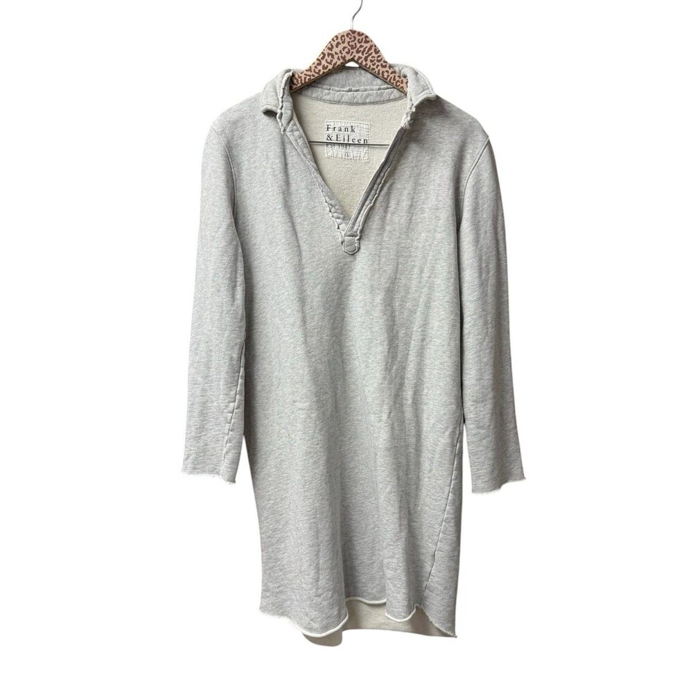 Frank & Eileen Nicole Popover Henley Dress Triple Fleece Gray Melange Large L
